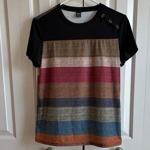 Stylish Multicolor Striped Women's Jersey Top by Dazign with Shoulder Buttons